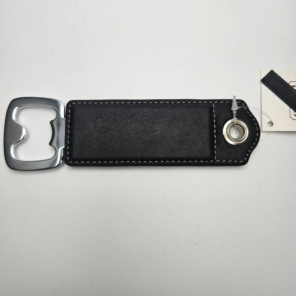 Coach Leather Bottle Opener Keychain‎ Black Silver Tone Hardware New With Tag